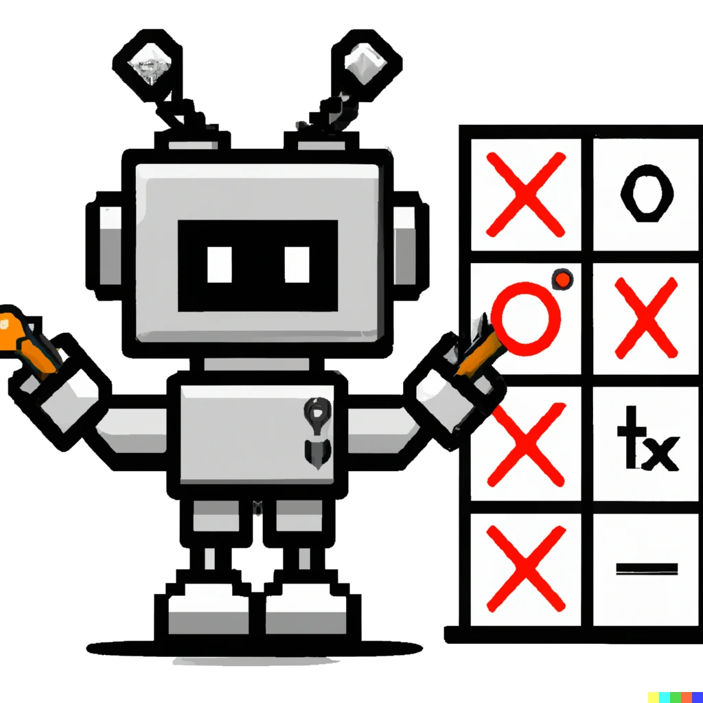 8 bit Picture of a robot playing tic tac toe